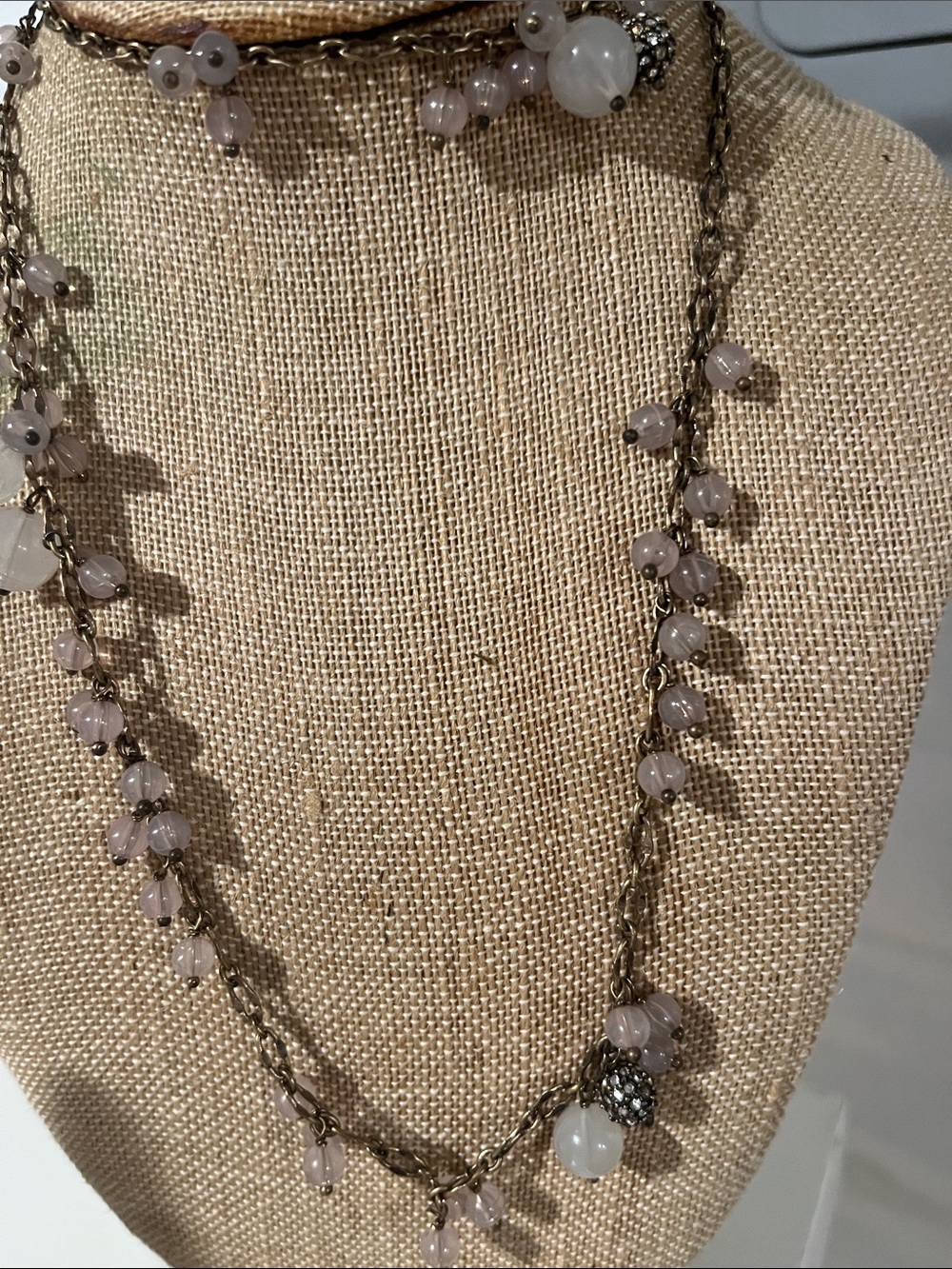 Vintage j crew gold tone necklace with clear beads and  silver balls